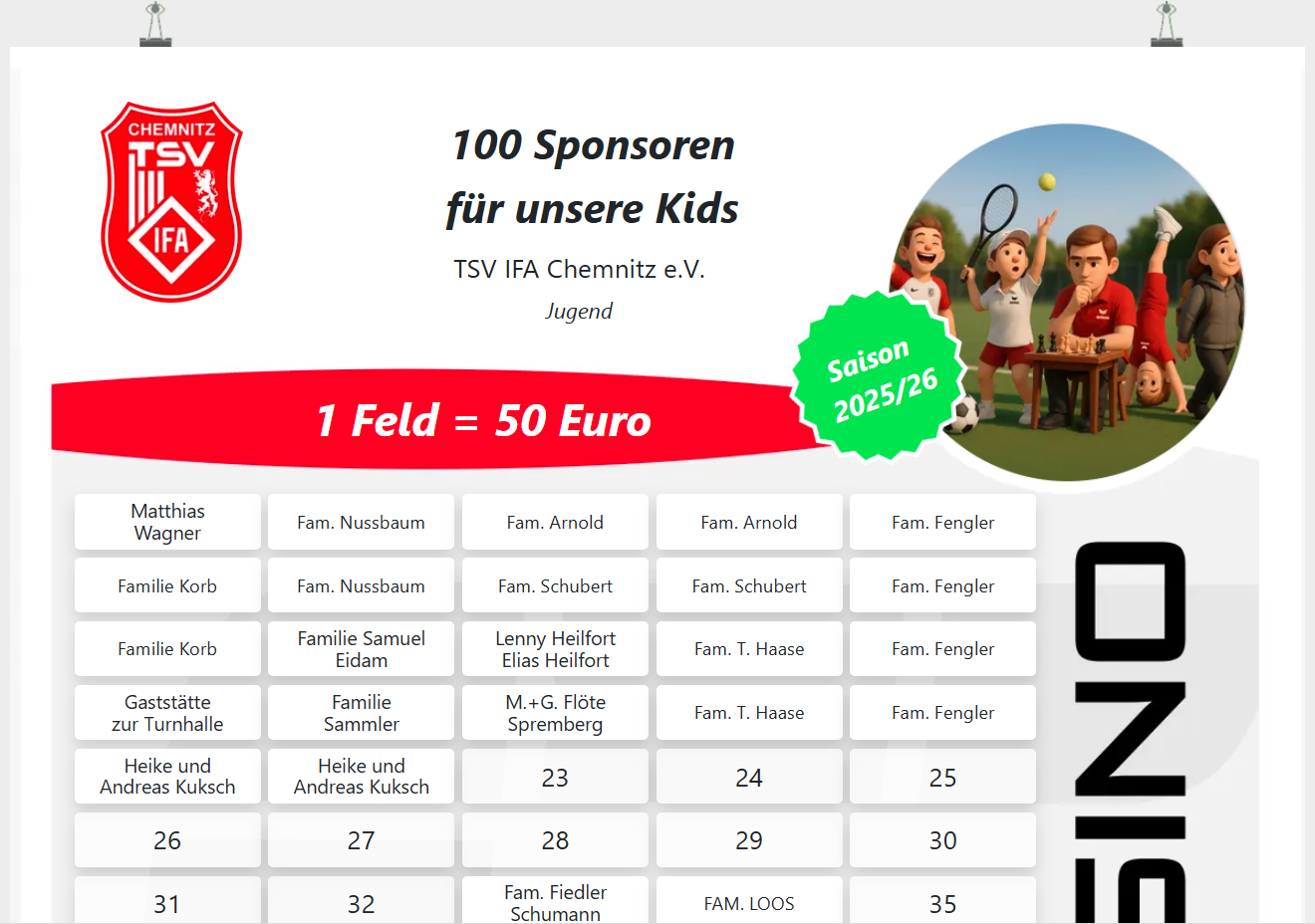 
Unterstützt unsere Nachwuchsarbeit – die Sponsino-Tafel des TSV IFA Chemnitz